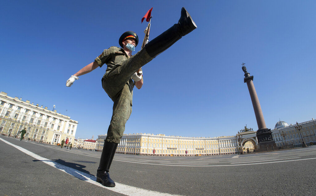 APTOPIX Virus Outbreak Russia Parade Rehearsal